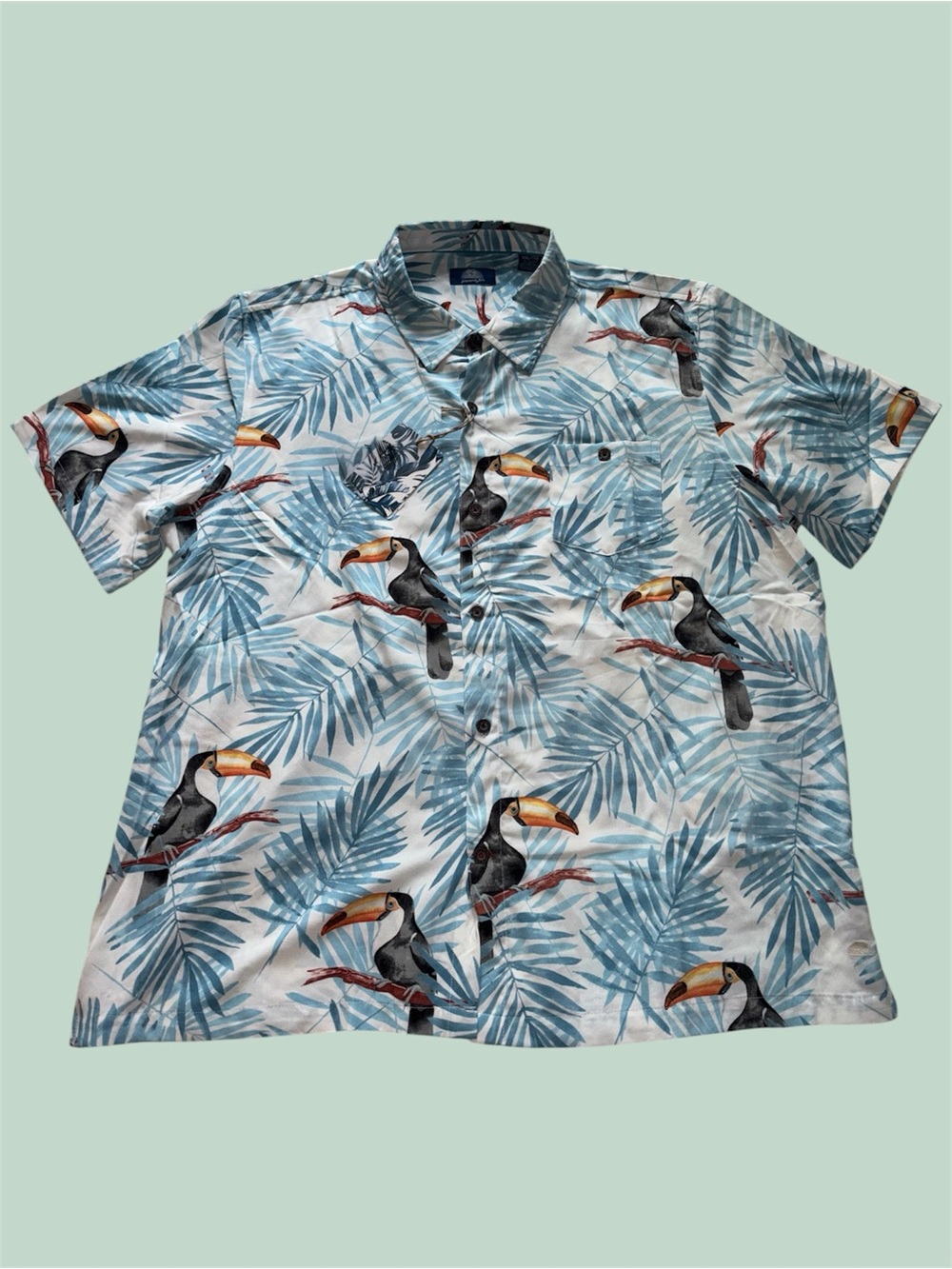 Havana Jim Tropical Blue Toucan Print Men's Button Down Shirt